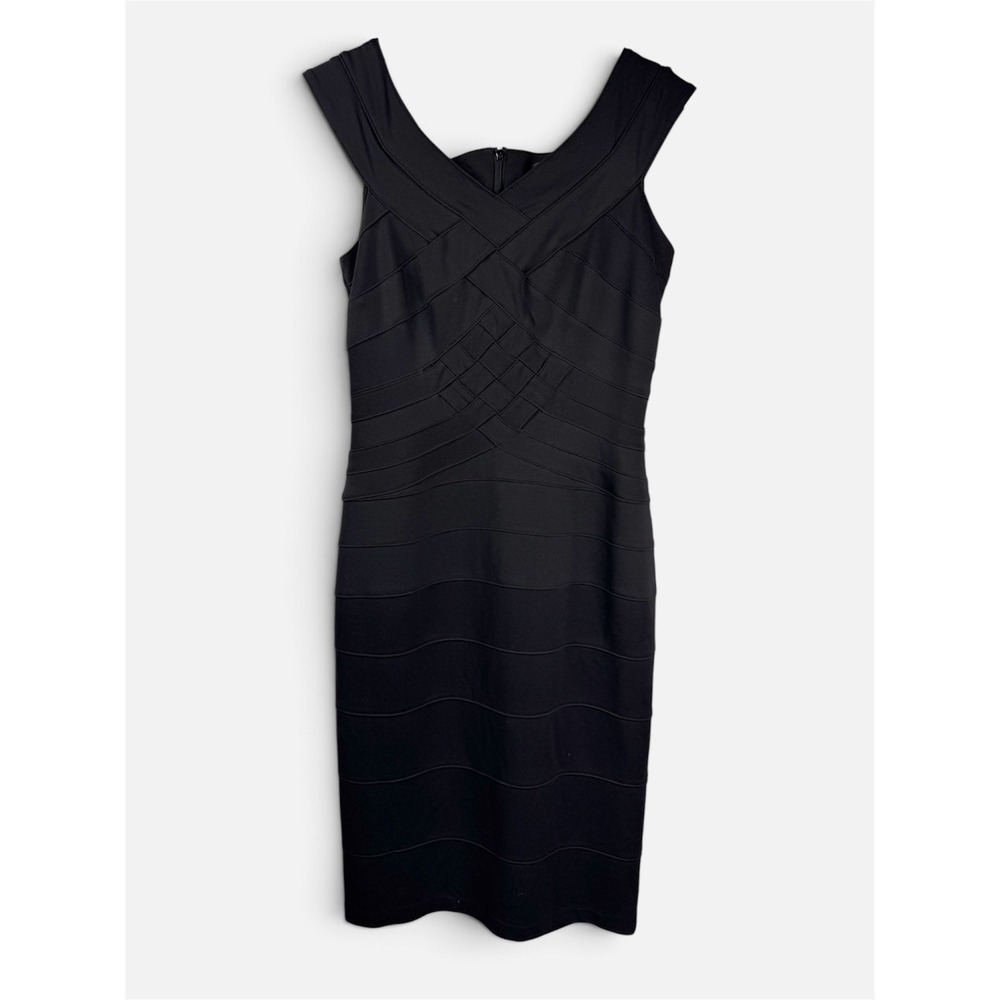 Tadashi Shoji Sheath Dress Women Size 10 Black Bandage Crisscross Cocktail Dress
